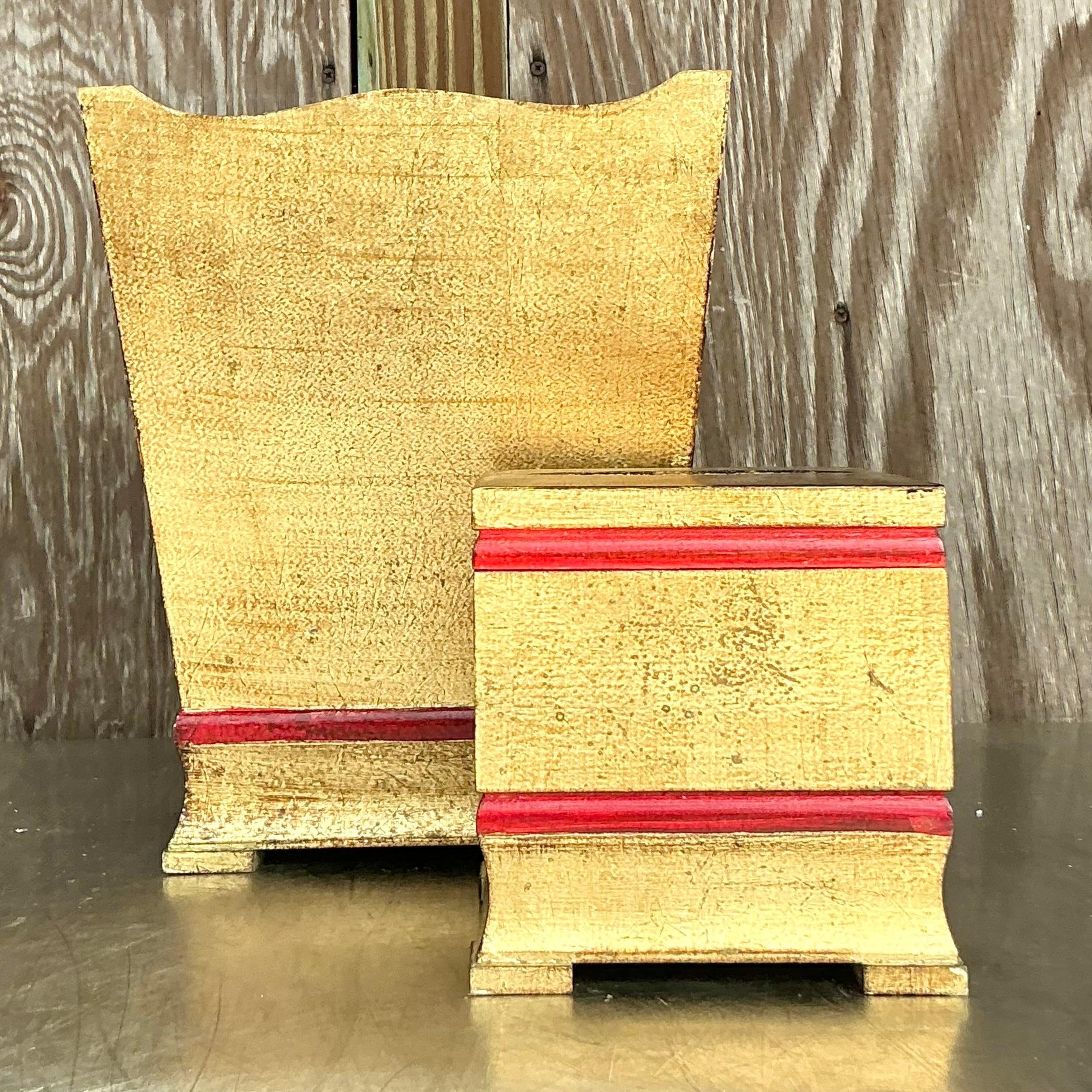Bois Accessoires de salle de bains italiens dorés vintage - Lot de 2 en vente