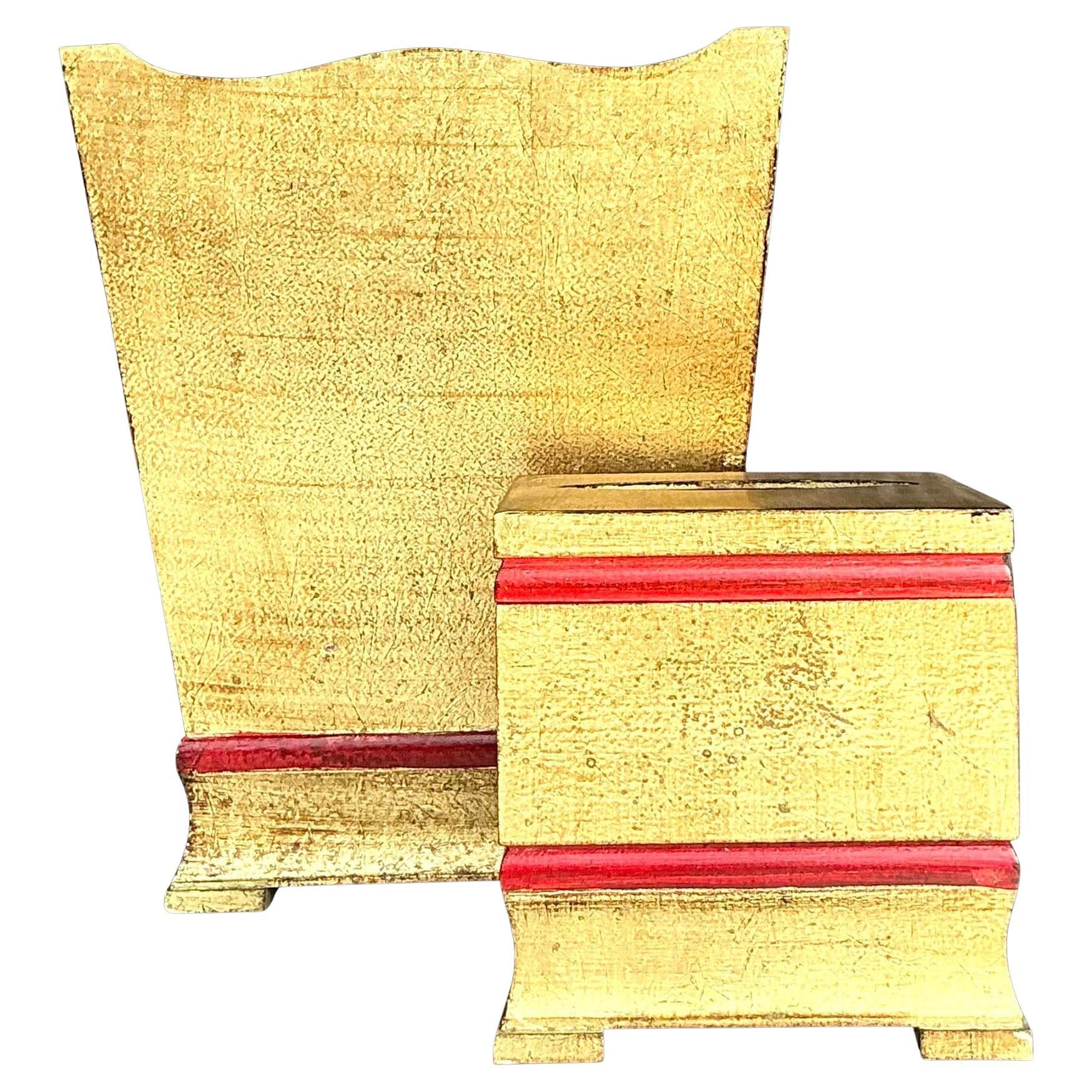 Accessoires de salle de bains italiens dorés vintage - Lot de 2 en vente