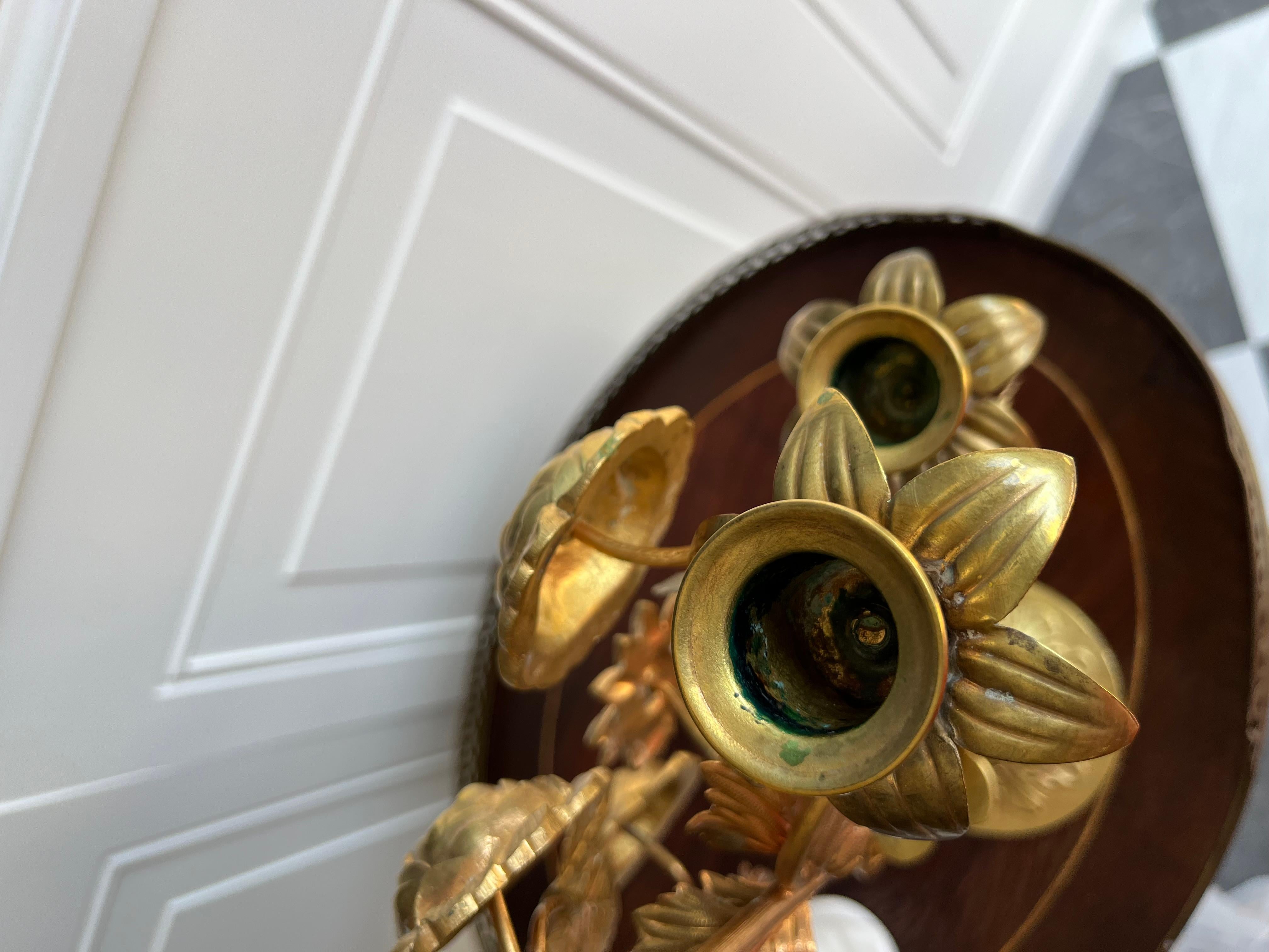 Exquisite Antique Italian Gilt Brass Floral 5 Arm Candelabra For Sale 6