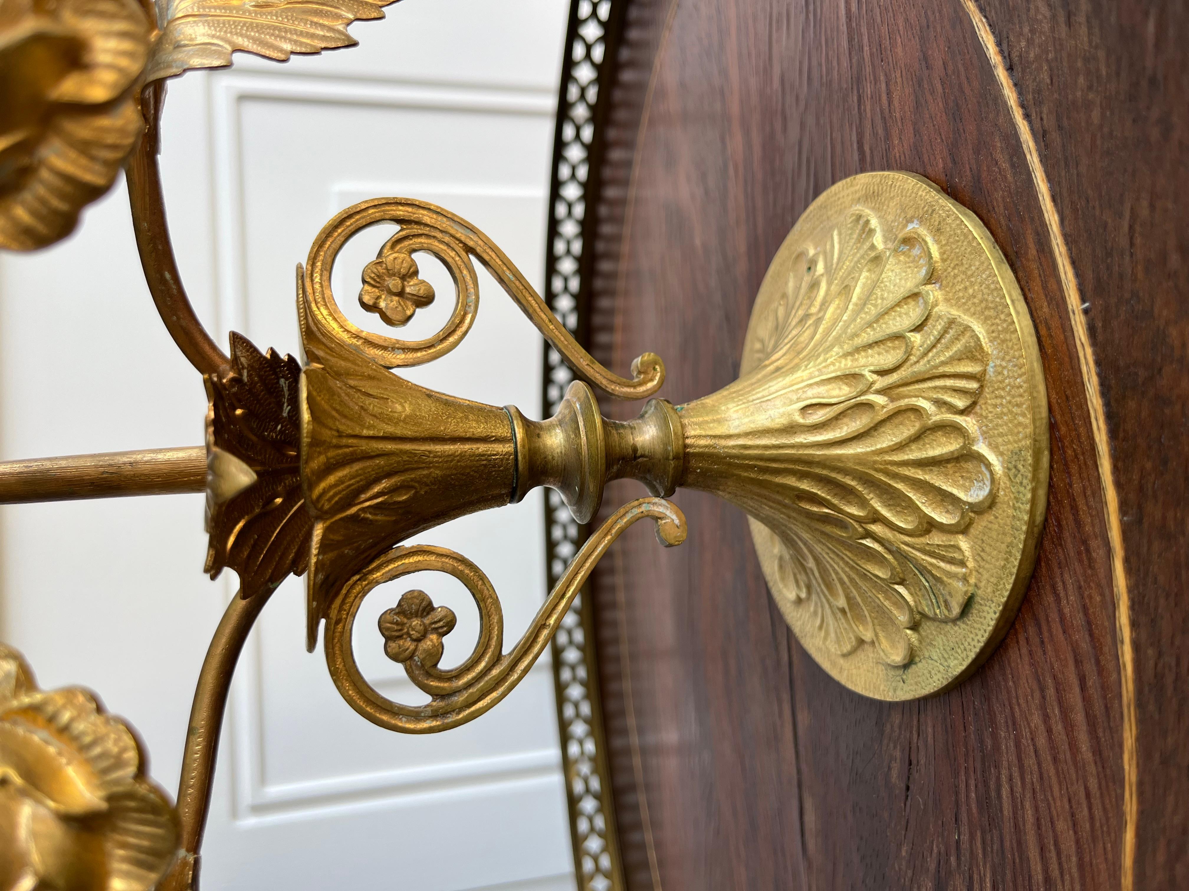 Exquisite Antique Italian Gilt Brass Floral 5 Arm Candelabra For Sale 7