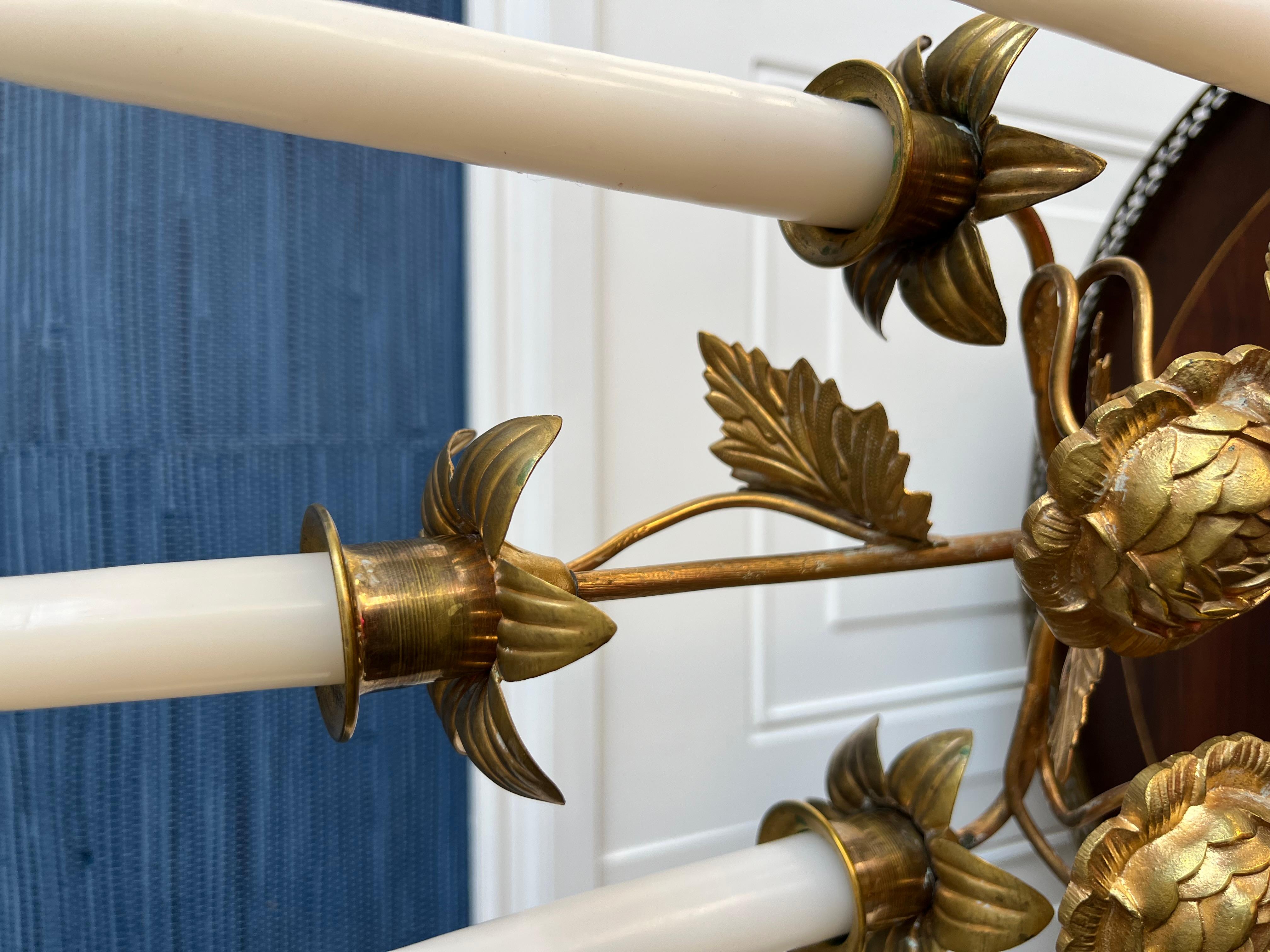 Exquisite Antique Italian Gilt Brass Floral 5 Arm Candelabra For Sale 1