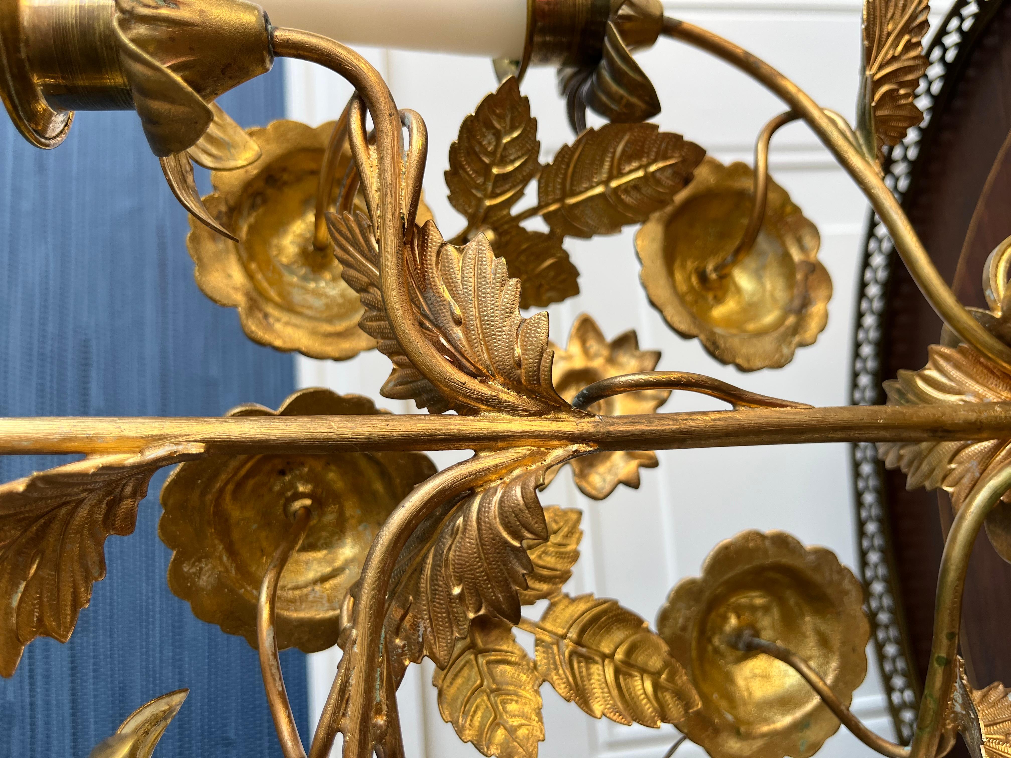 Exquisite Antique Italian Gilt Brass Floral 5 Arm Candelabra For Sale 4