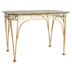 Vintage Italian Gilt Bronze Desk or Dining Table with Smoked Glass Top