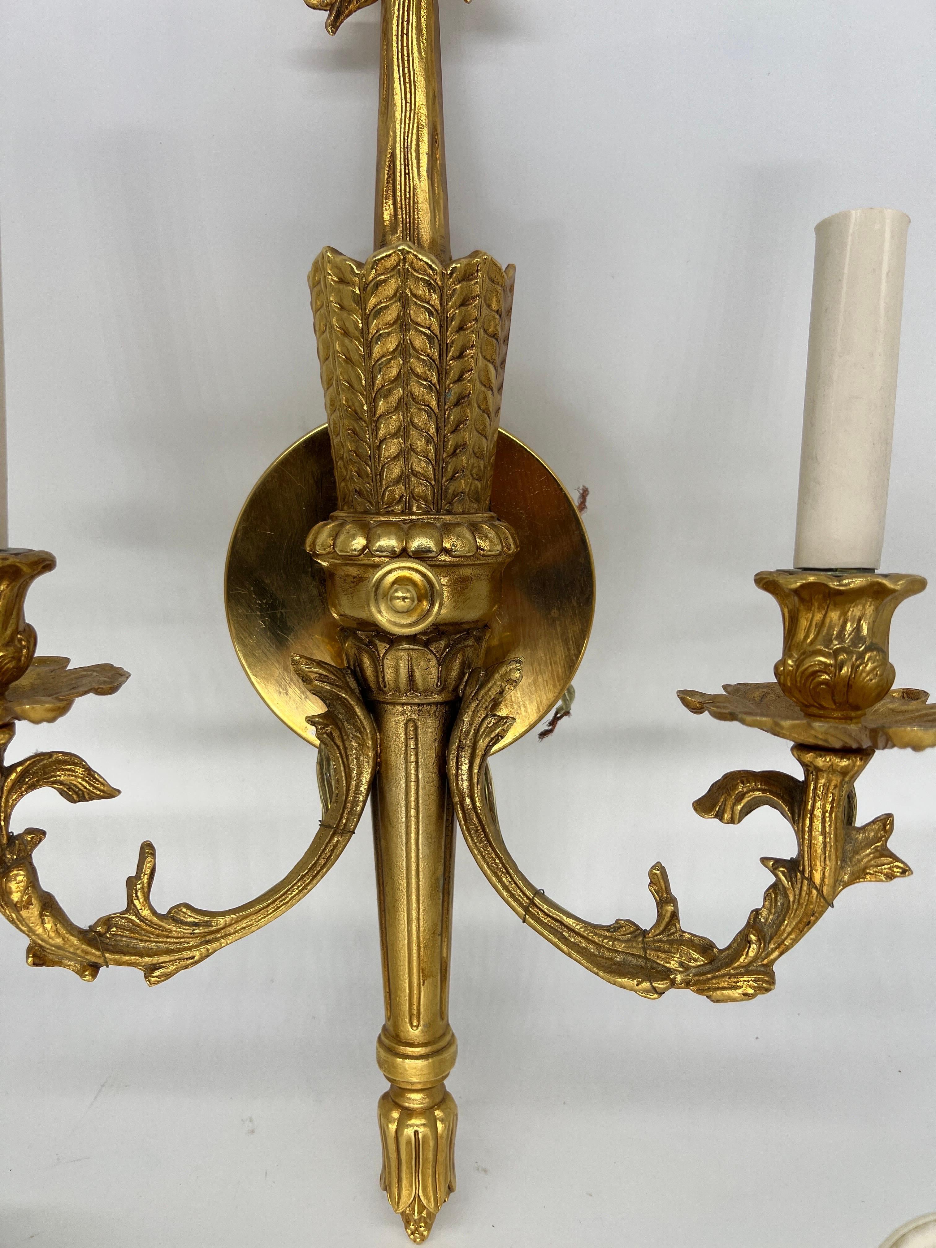 20th Century Vintage Italian Gilt Bronze Two-Light Neoclassical Wall Sconce (6 Available)  For Sale