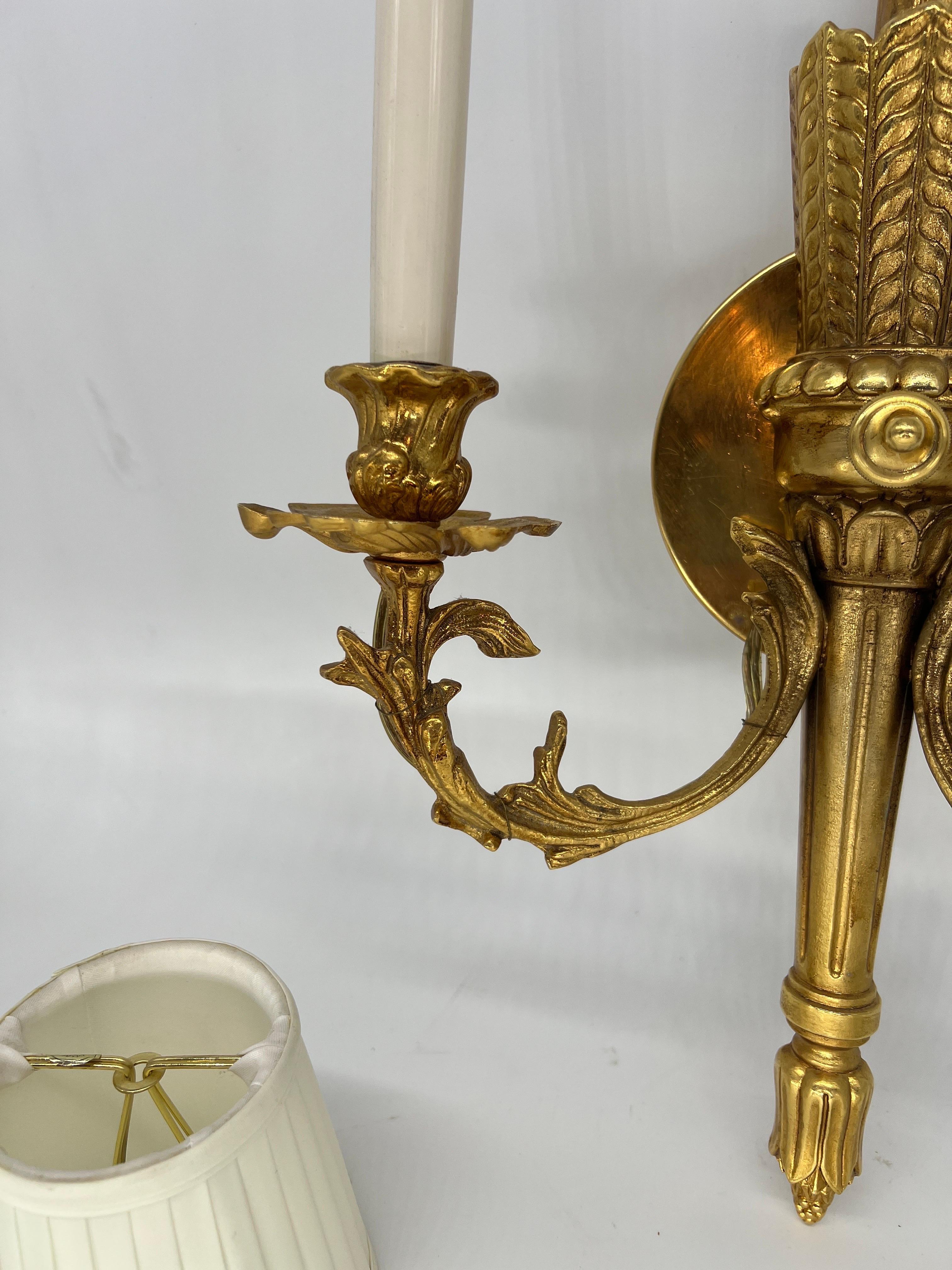 Vintage Italian Gilt Bronze Two-Light Neoclassical Wall Sconce (6 Available)  For Sale 1