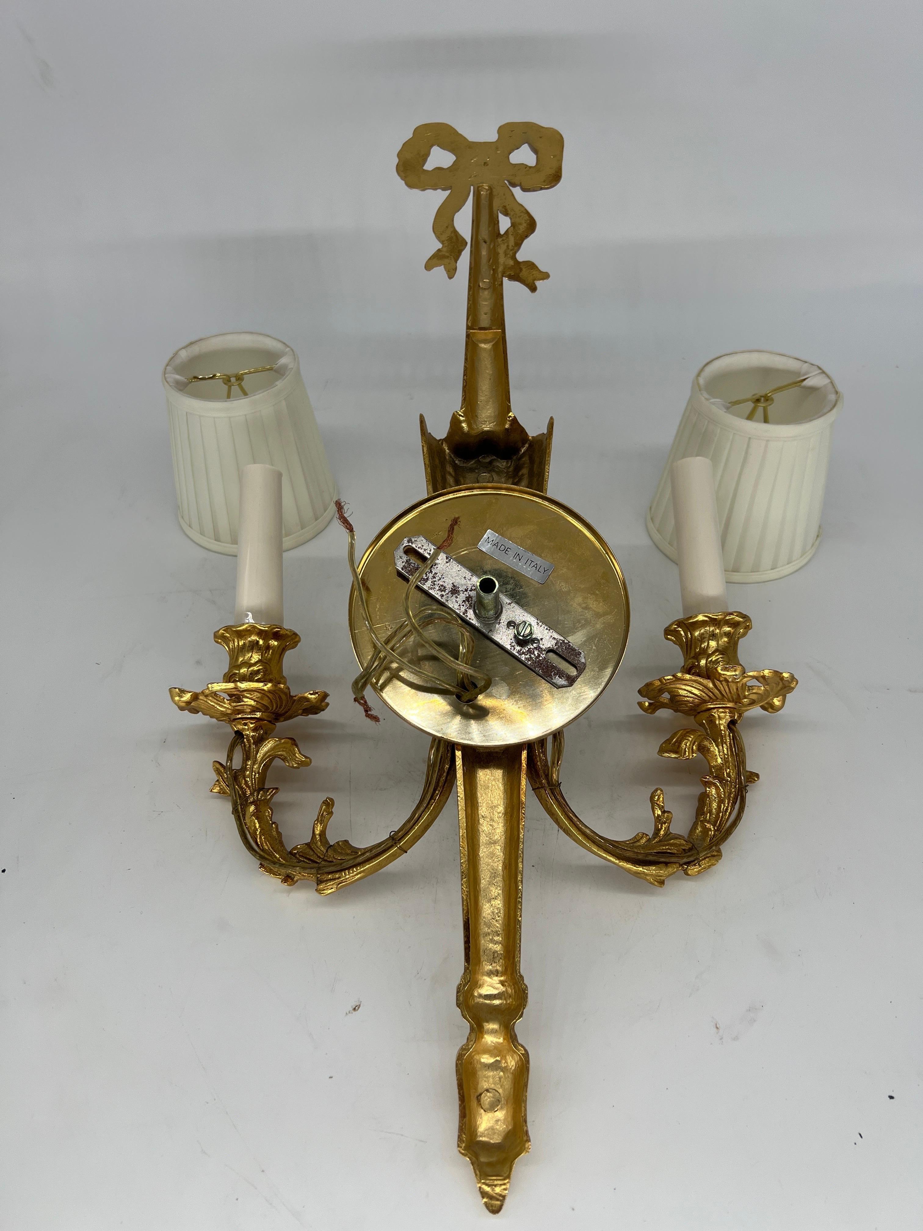 Vintage Italian Gilt Bronze Two-Light Neoclassical Wall Sconce (6 Available)  For Sale 2
