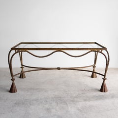 Vintage Italian Gilt Iron And Glass Rope Twist Coffee Table, 1950s