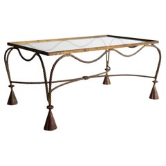 Vintage Italian Gilt Iron And Glass Rope Twist Coffee Table, 1950s