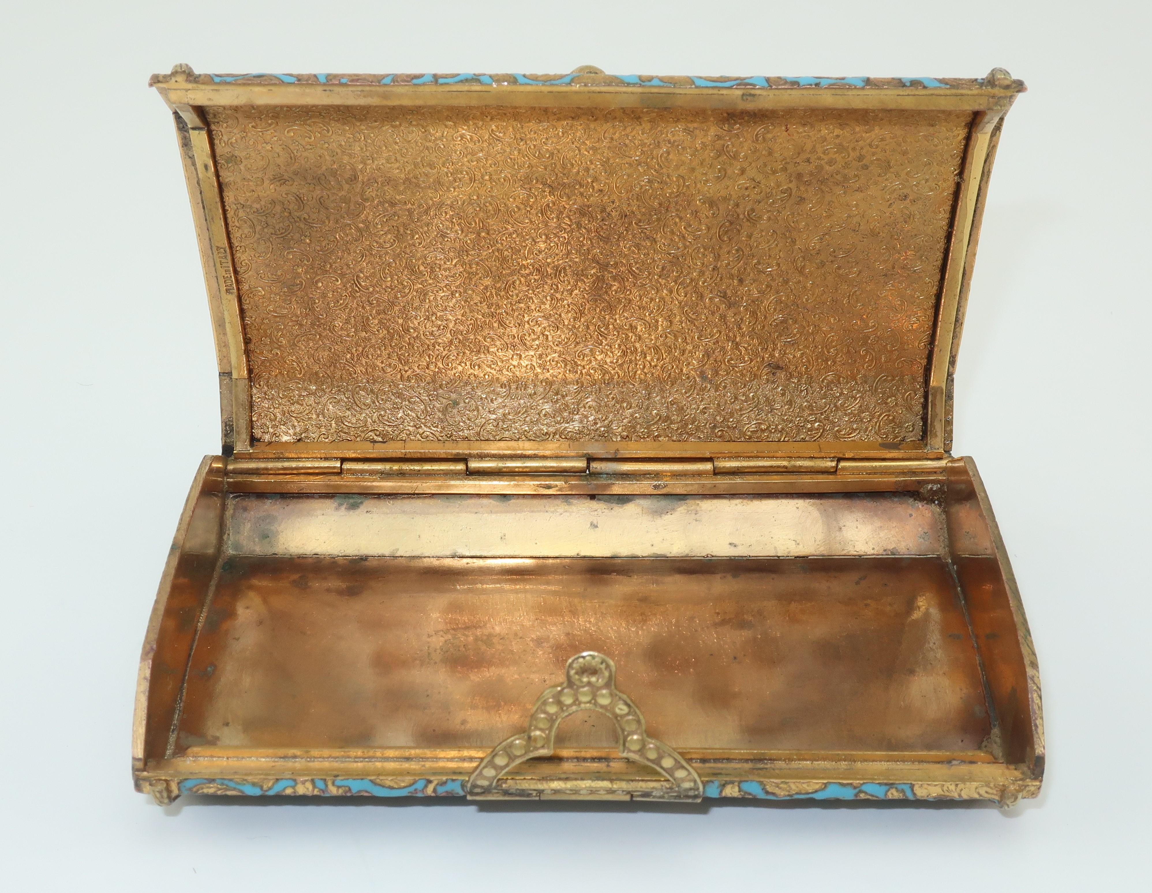 Vintage Italian Gilt Metal & Enamel Cigarette Case Box 2