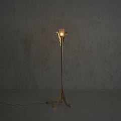 Vintage Italian Gilt Metal + Etched Glass Prototype Floor Lamp by Banci Firenze
