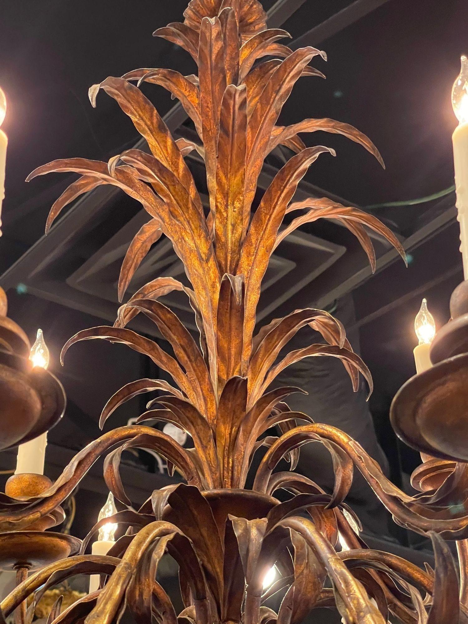 Vintage Italian Gilt Metal Leaf Form Chandelier with 12 Lights In Good Condition In Dallas, TX