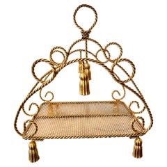 Vintage Italian Gilt Metal Magazine Rack, Hollywood Regency, 1970s