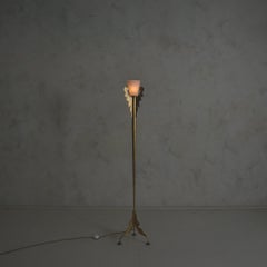 Vintage Italian Gilt Metal + Scavo Glass Prototype Floor Lamp by Banci Firenze
