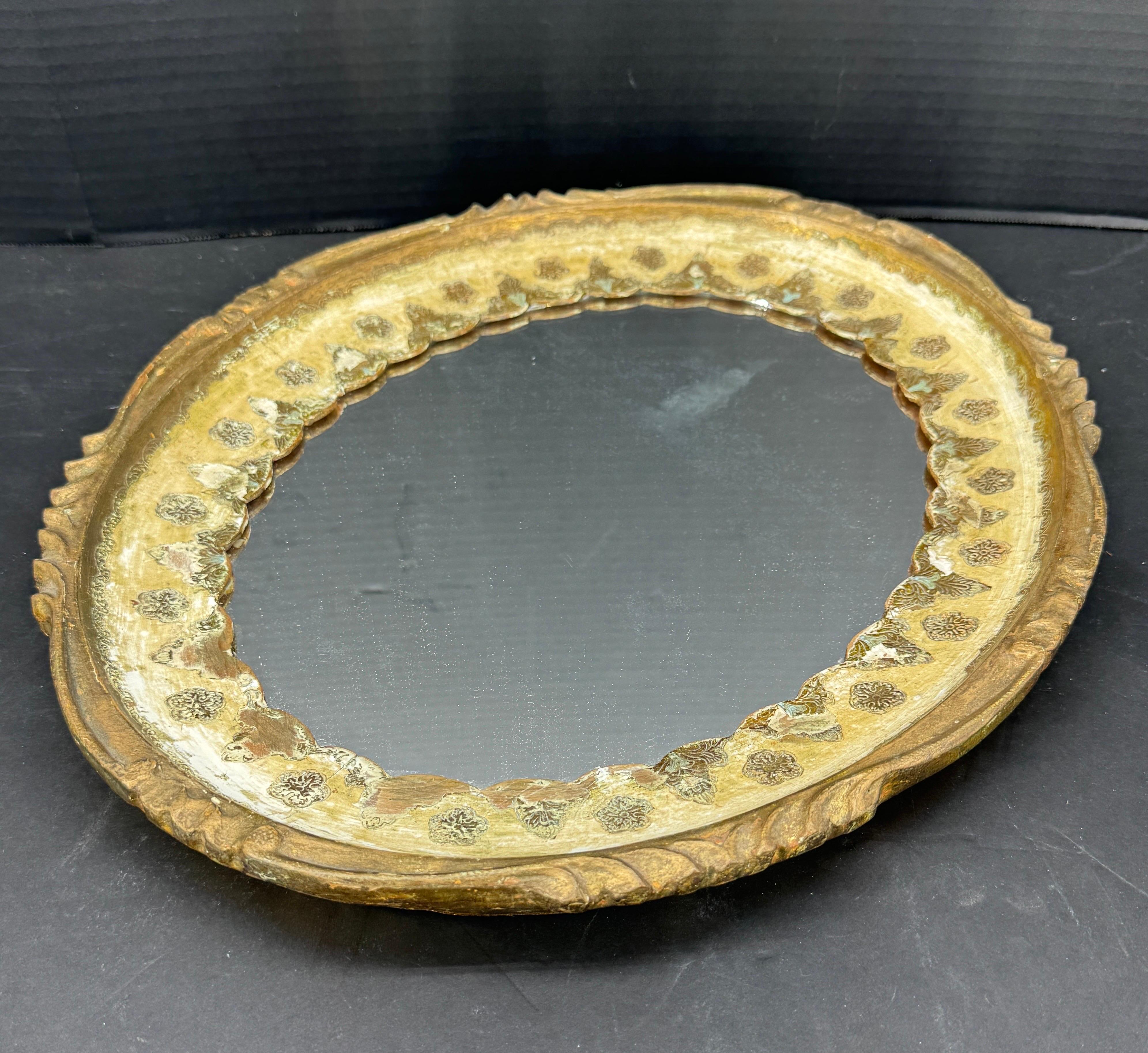 Vintage Italienisch vergoldet gemalt Florentine Oval Spiegel (Handgefertigt) im Angebot