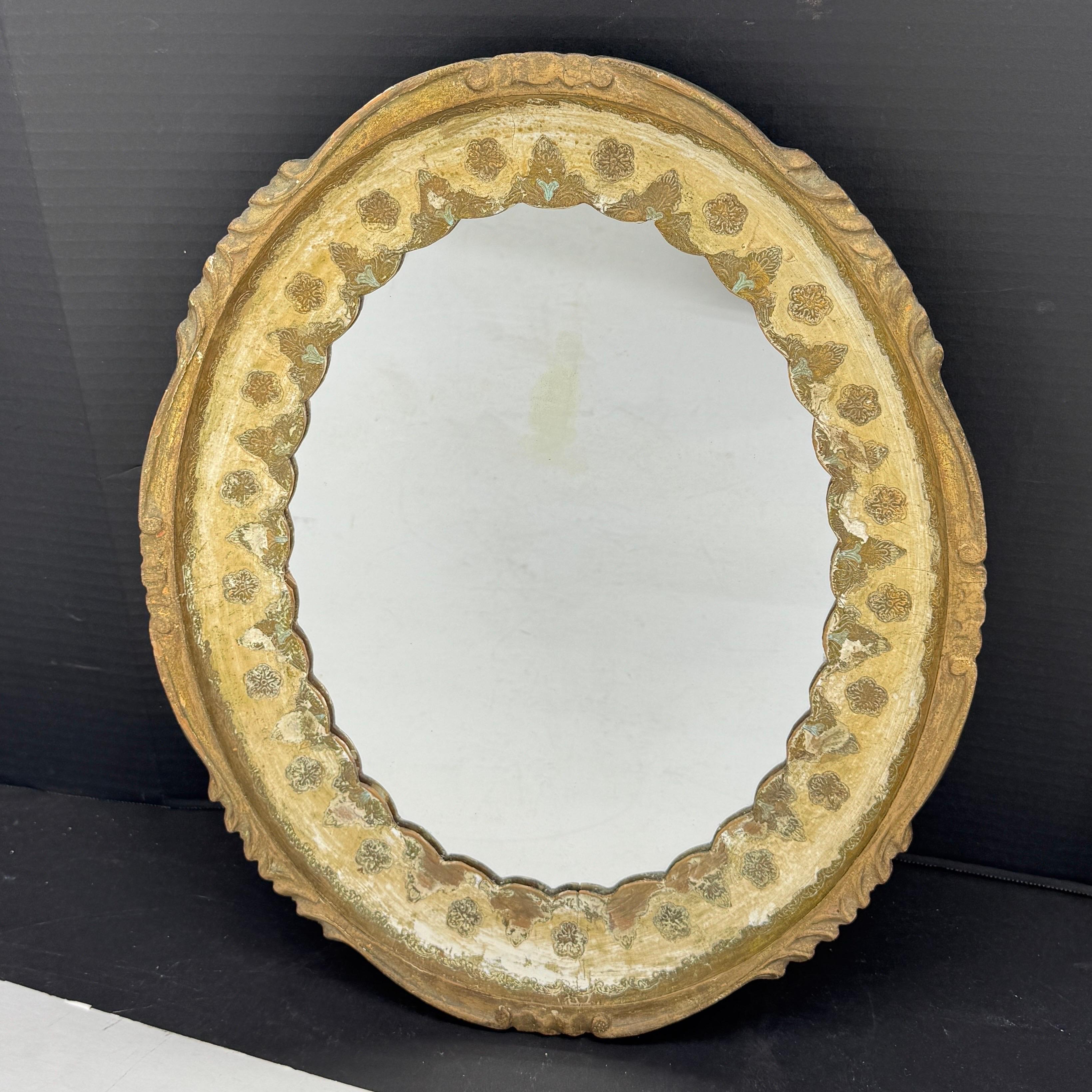 Vintage Italienisch vergoldet gemalt Florentine Oval Spiegel (Holz) im Angebot