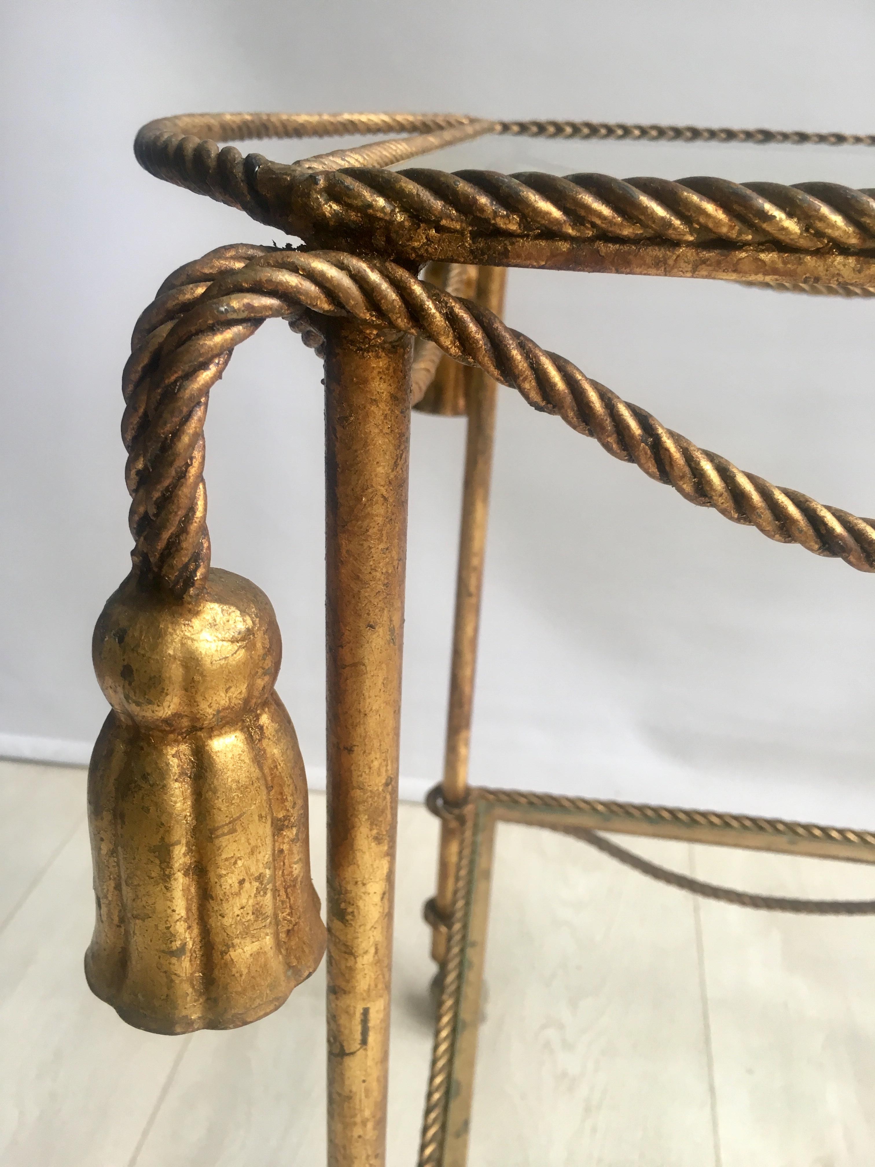 Vintage Italian Gilt Rope & Tassle Drinks Trolley Bar Cart In Good Condition For Sale In Copthorne, GB