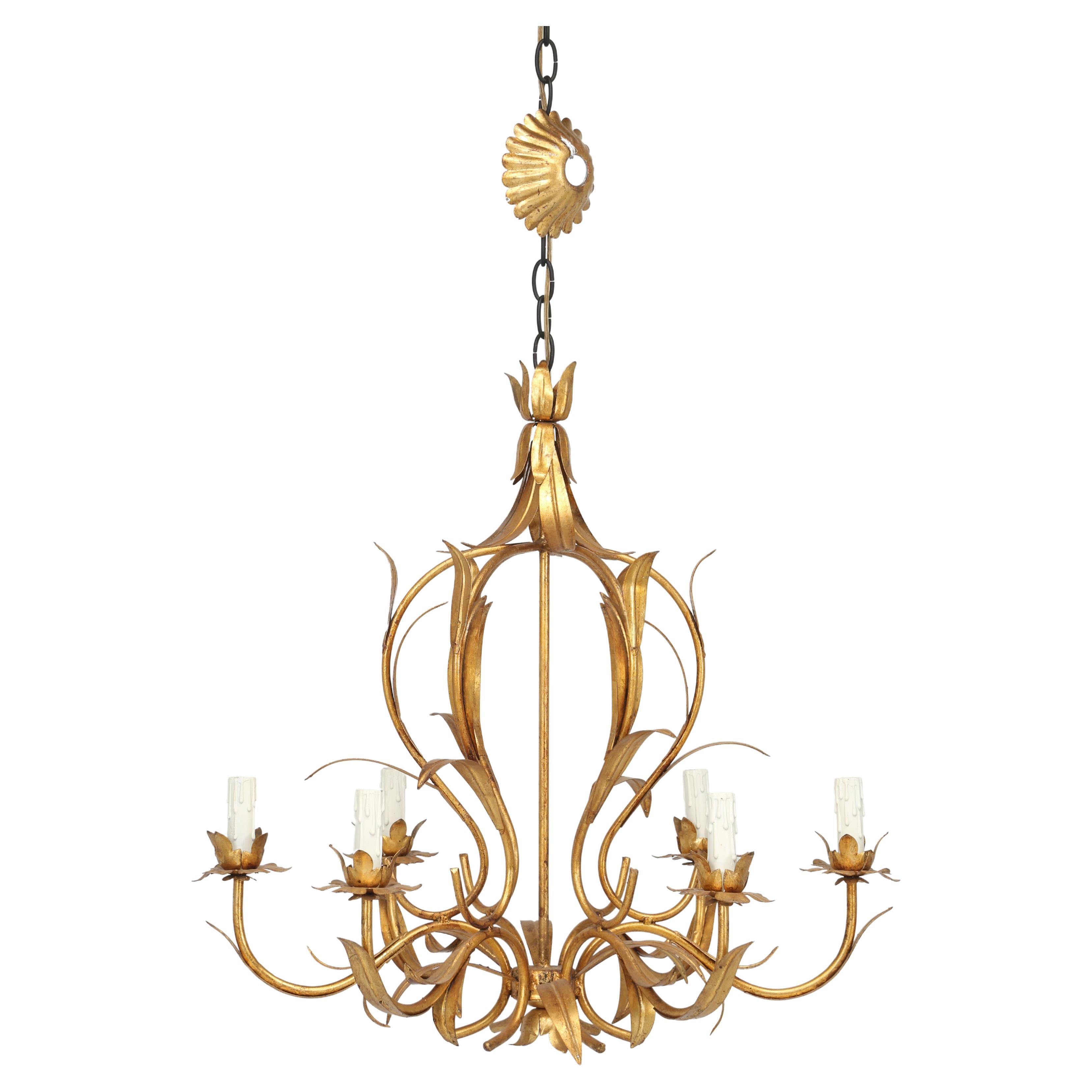 1of7 Vintage gilt Tole Brass  Italy Lily Florentine SWAG plugin lamp chandelier 