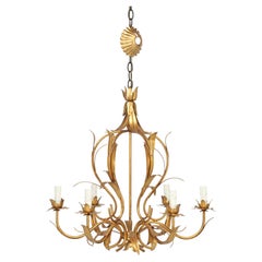 Vintage Italian Gilt Tole 6-Light Chandelier, circa 1940-1960