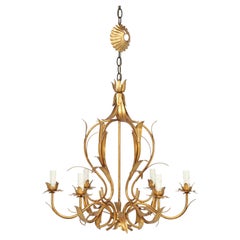 Vintage Italian Gilt Tole 6-Light Chandelier, circa 1940-1960 