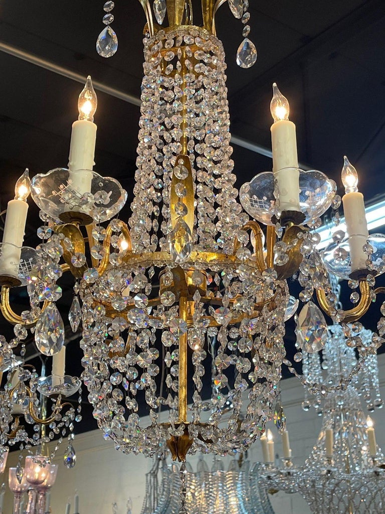 Vintage Italian Gilt Tole and Crystal Empire Style Basket Form