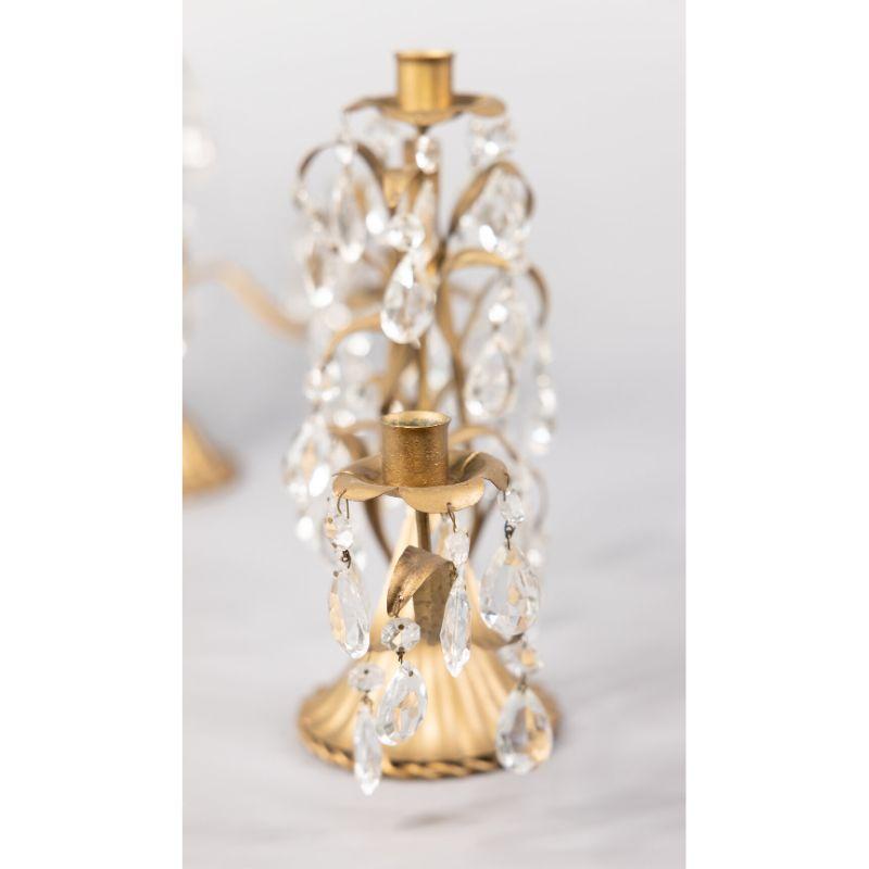 Dorato Candelabri d'epoca italiani in tole dorate e cristalli in vendita