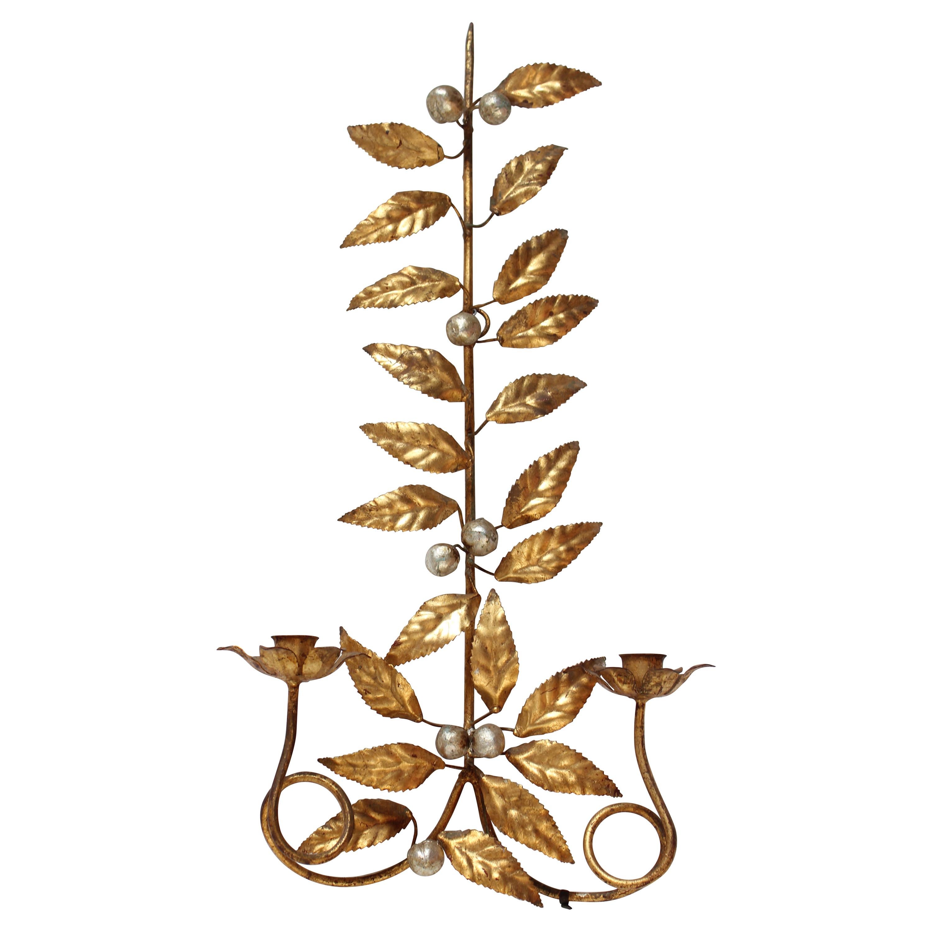 Vintage Italian Gilt Tole Florentine Sconce / Candleholder For Sale