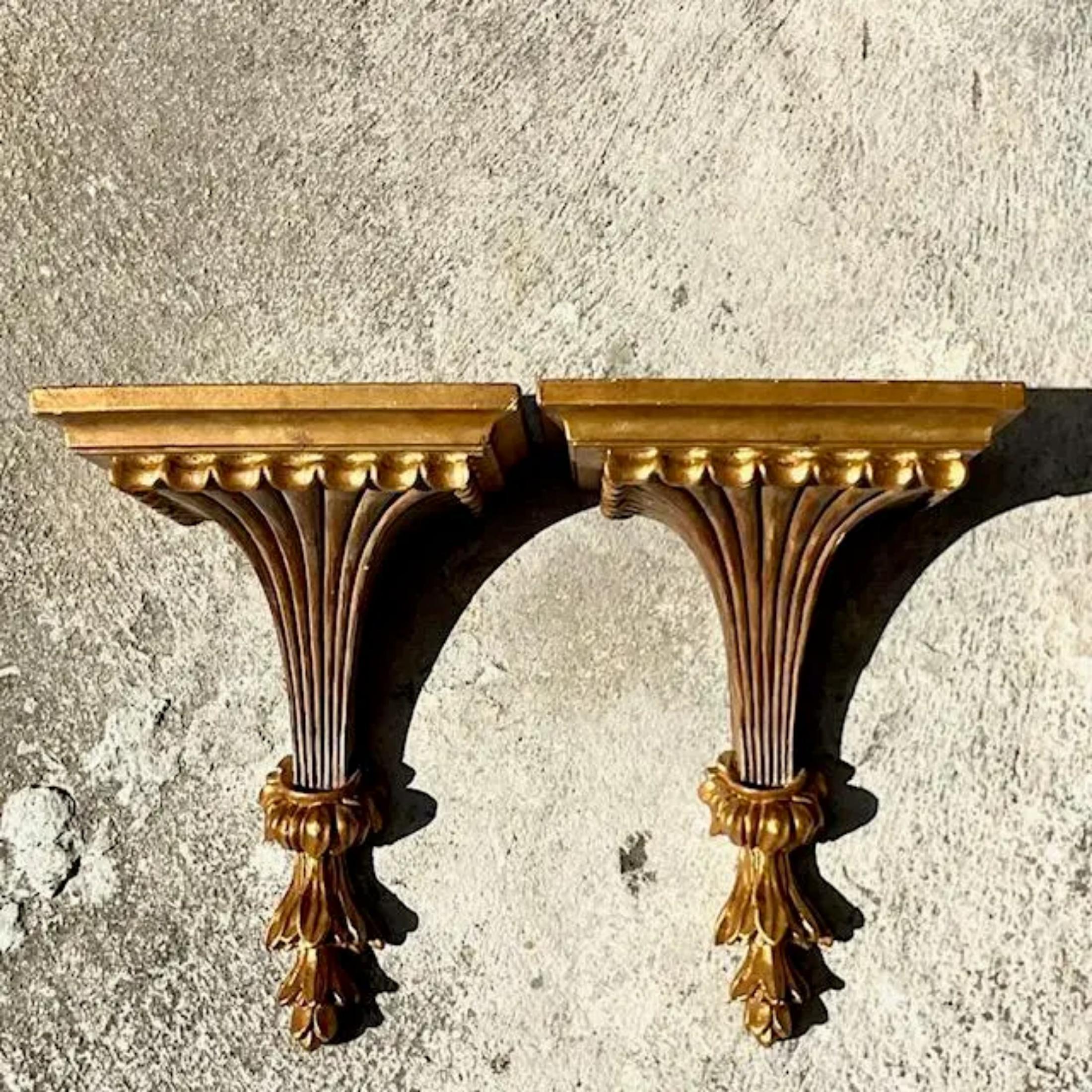 Vintage Italian Gilt Wall Bracket - a Pair In Good Condition For Sale In west palm beach, FL