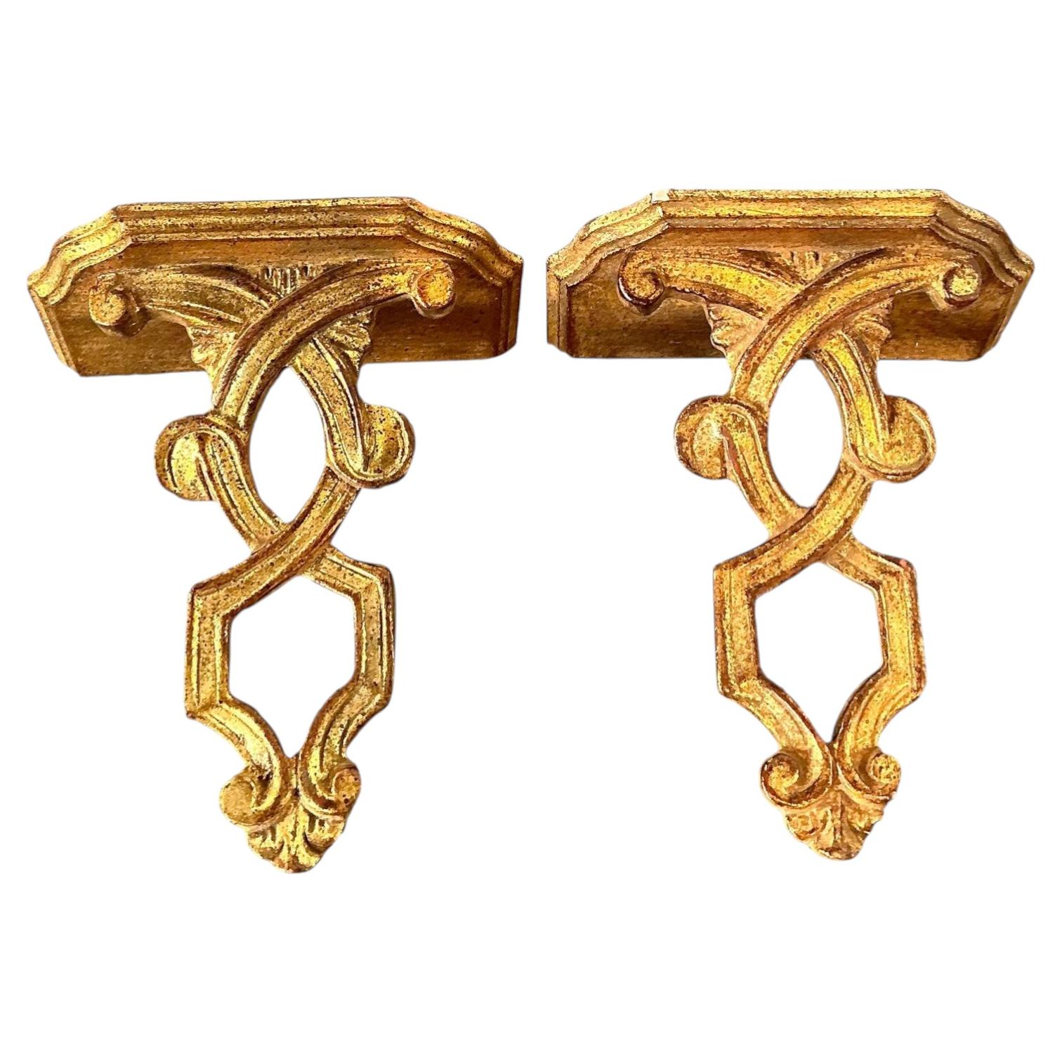 Vintage Italian Gilt Wall Brackets - A Pair