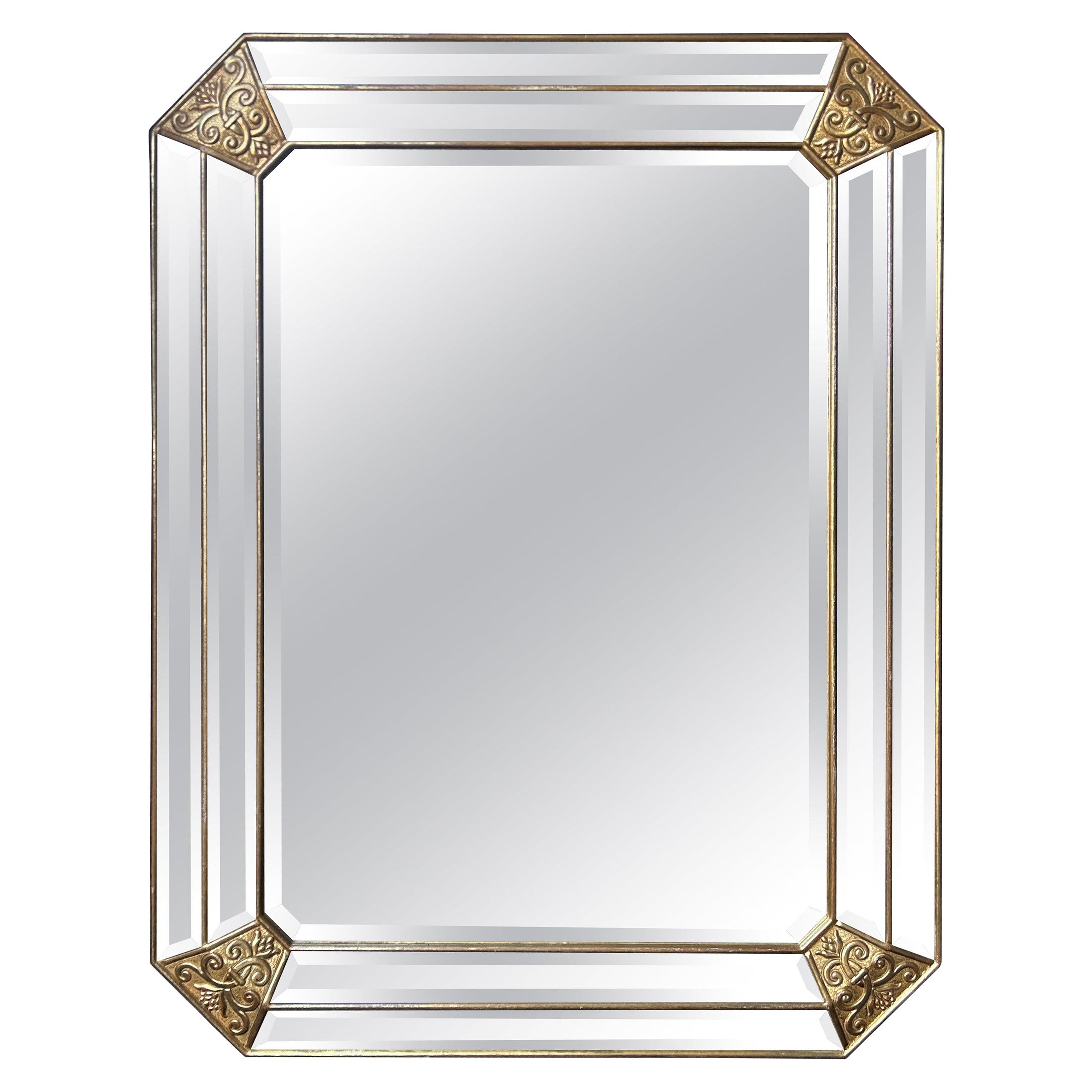 Miroir biseauté vintage en bois doré italien