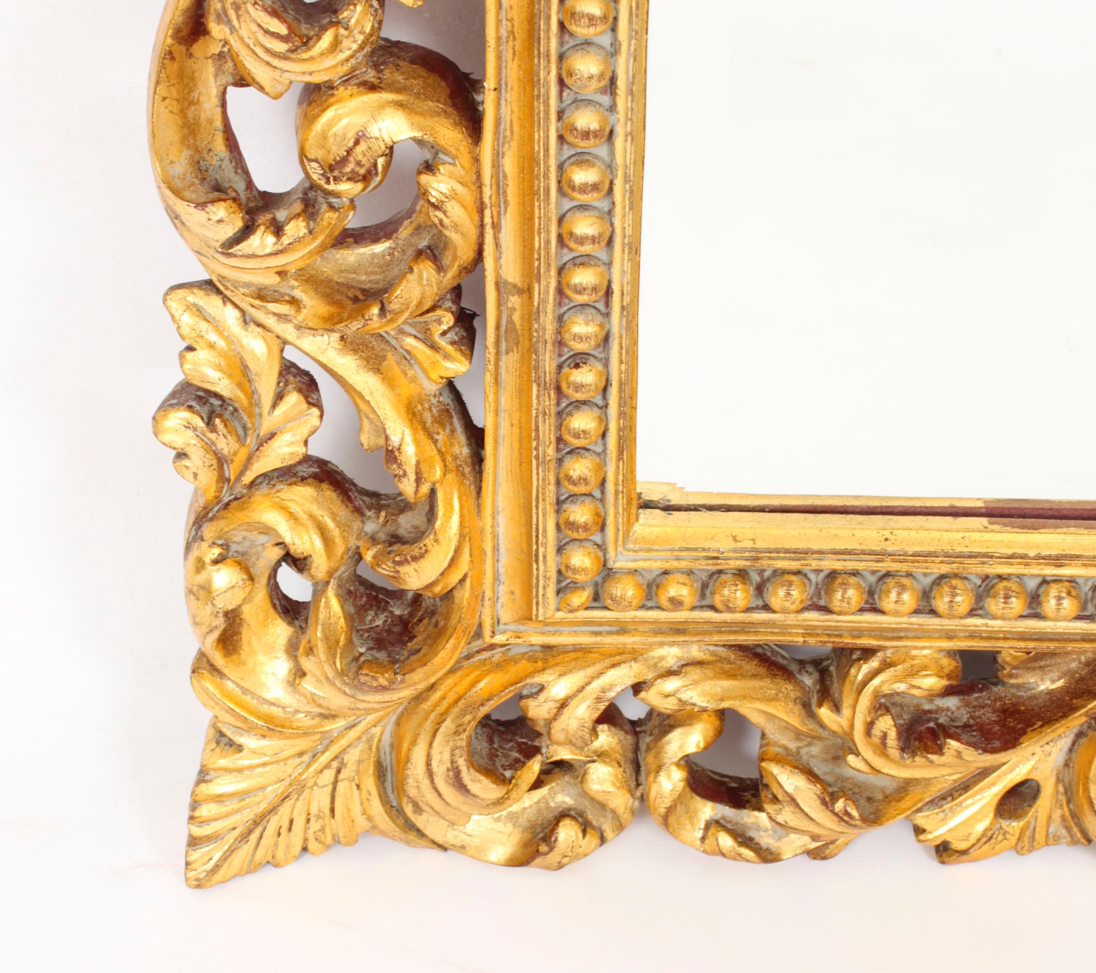 Vintage Italian Giltwood Florentine Overmantle Mirror 20th Century - 79x98cm 11