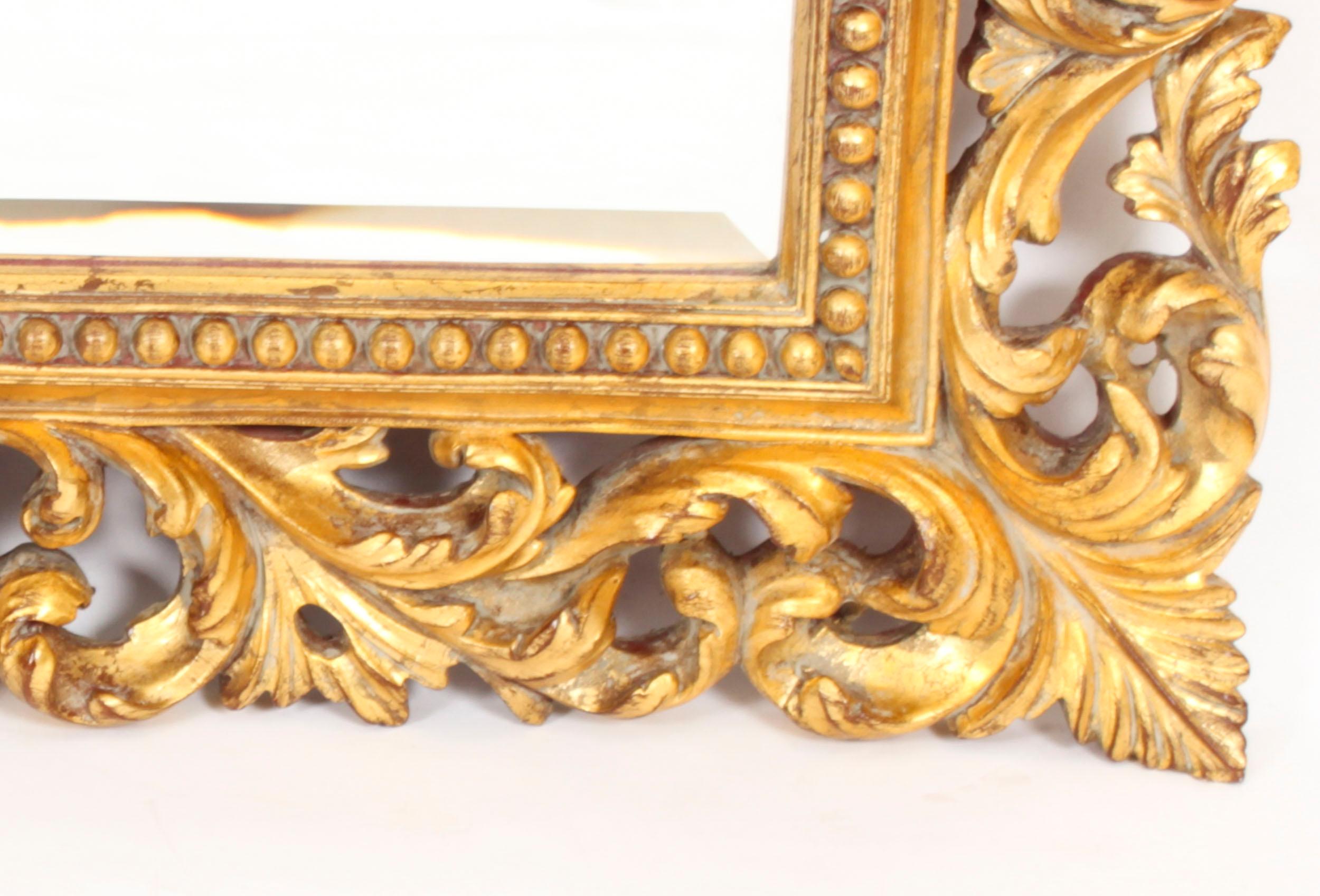 Vintage Italian Giltwood Florentine Overmantle Mirror 20th Century - 79x98cm 3