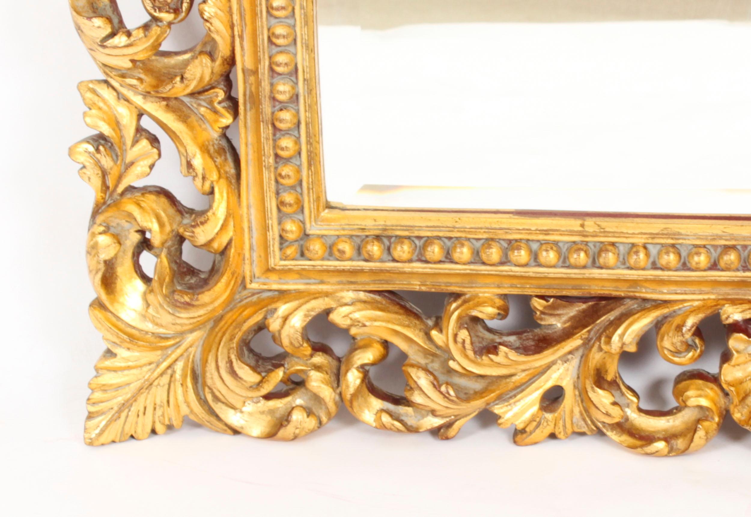 Vintage Italian Giltwood Florentine Overmantle Mirror 20th Century - 79x98cm 5