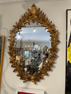 Vintage Italian Giltwood Oval Wall Mirror, Carved Design, Circa 1960s