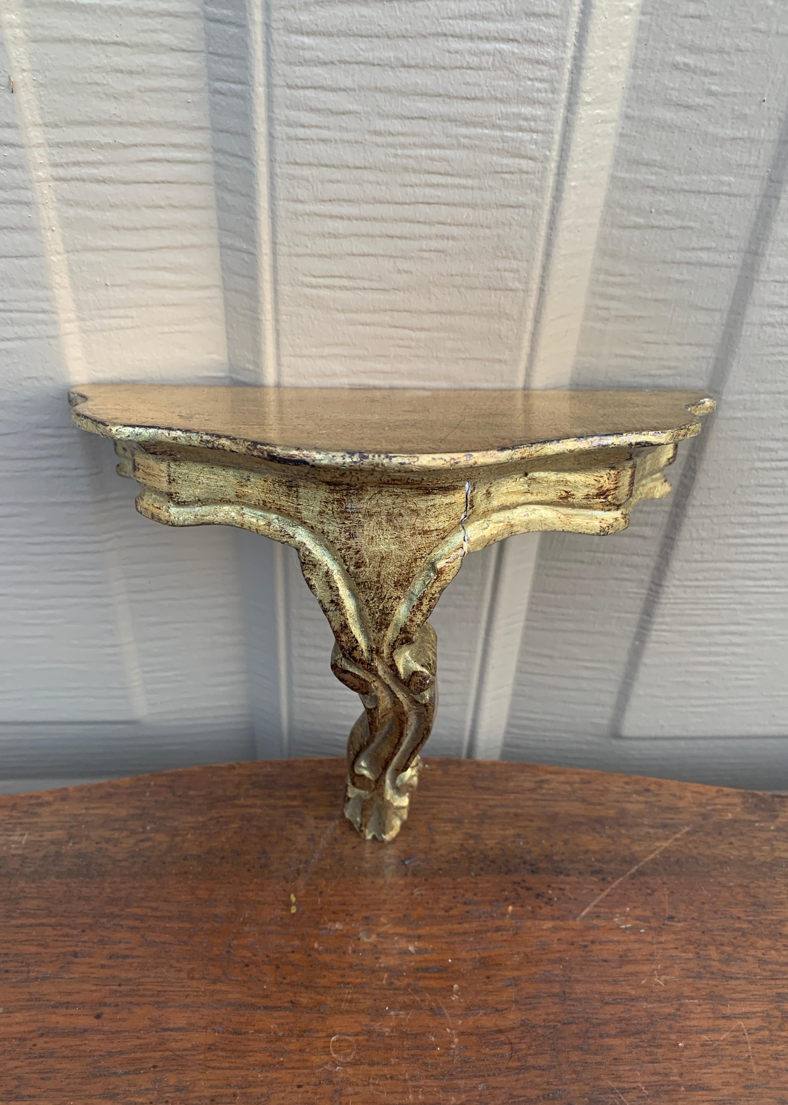 French Provincial Vintage Italian Giltwood Wall Sconce Shelf For Sale