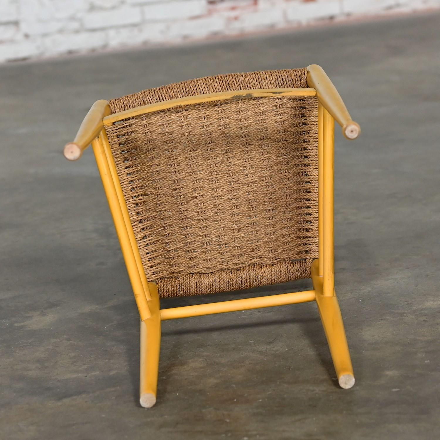 Vintage Italian Gio Ponti Style Yellow Ladderback Side Chair Woven Seagrass Seat For Sale 5