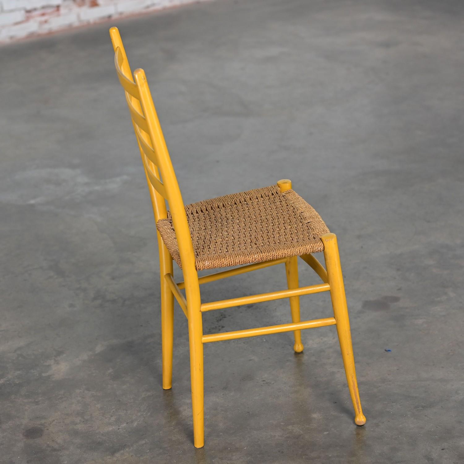 Vintage Italian Gio Ponti Style Yellow Ladderback Side Chair Woven Seagrass Seat For Sale 7