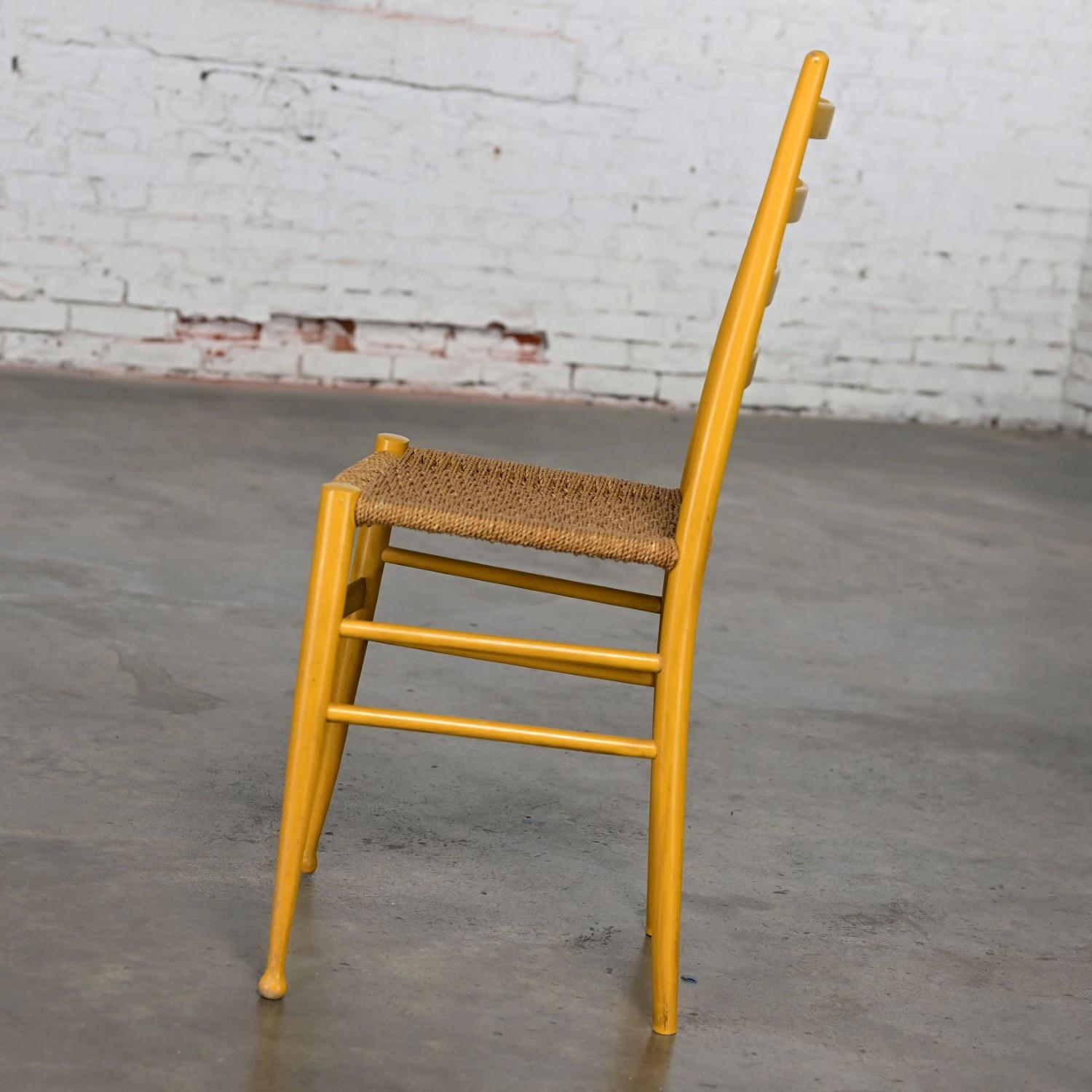 Vintage Italian Gio Ponti Style Yellow Ladderback Side Chair Woven Seagrass Seat For Sale 8