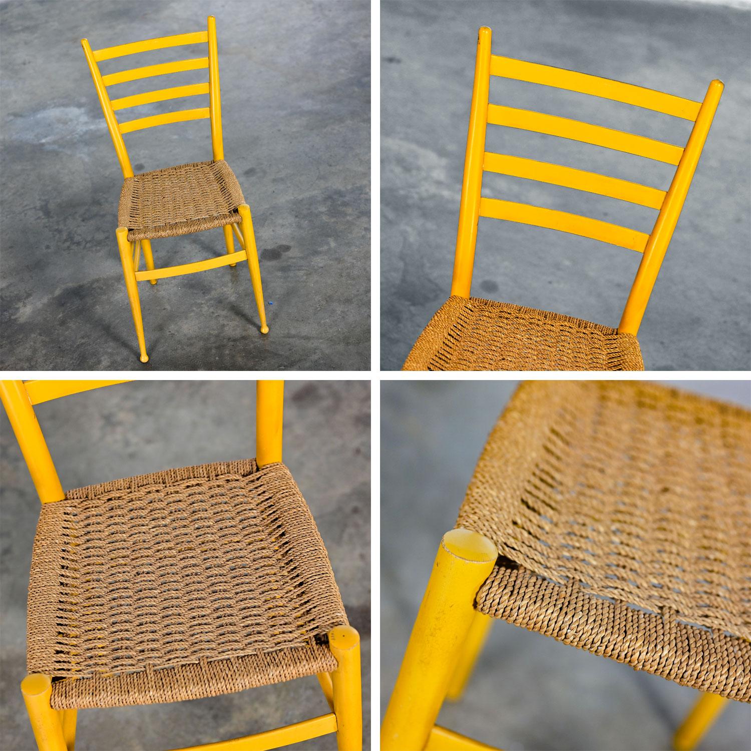 Vintage Italian Gio Ponti Style Yellow Ladderback Side Chair Woven Seagrass Seat For Sale 12