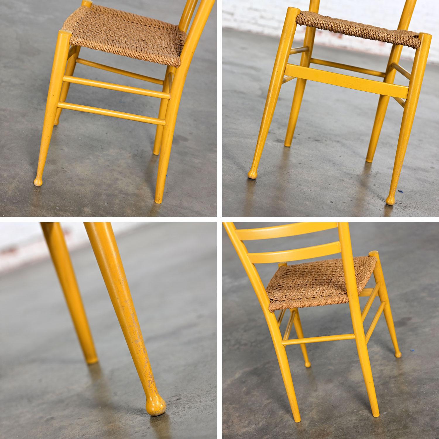 Vintage Italian Gio Ponti Style Yellow Ladderback Side Chair Woven Seagrass Seat For Sale 13