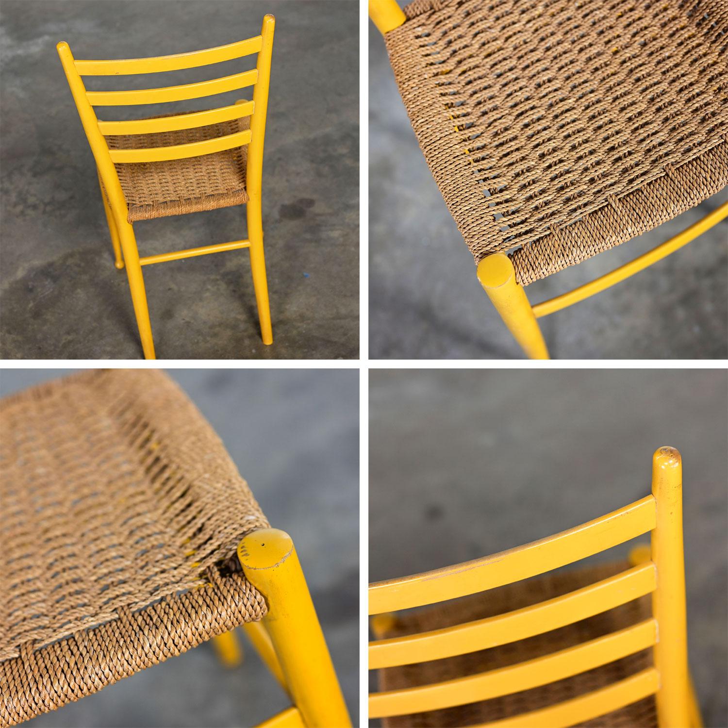 Vintage Italian Gio Ponti Style Yellow Ladderback Side Chair Woven Seagrass Seat For Sale 14