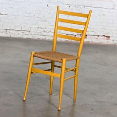 Vintage Italian Gio Ponti Style Yellow Ladderback Side Chair Woven Seagrass Seat