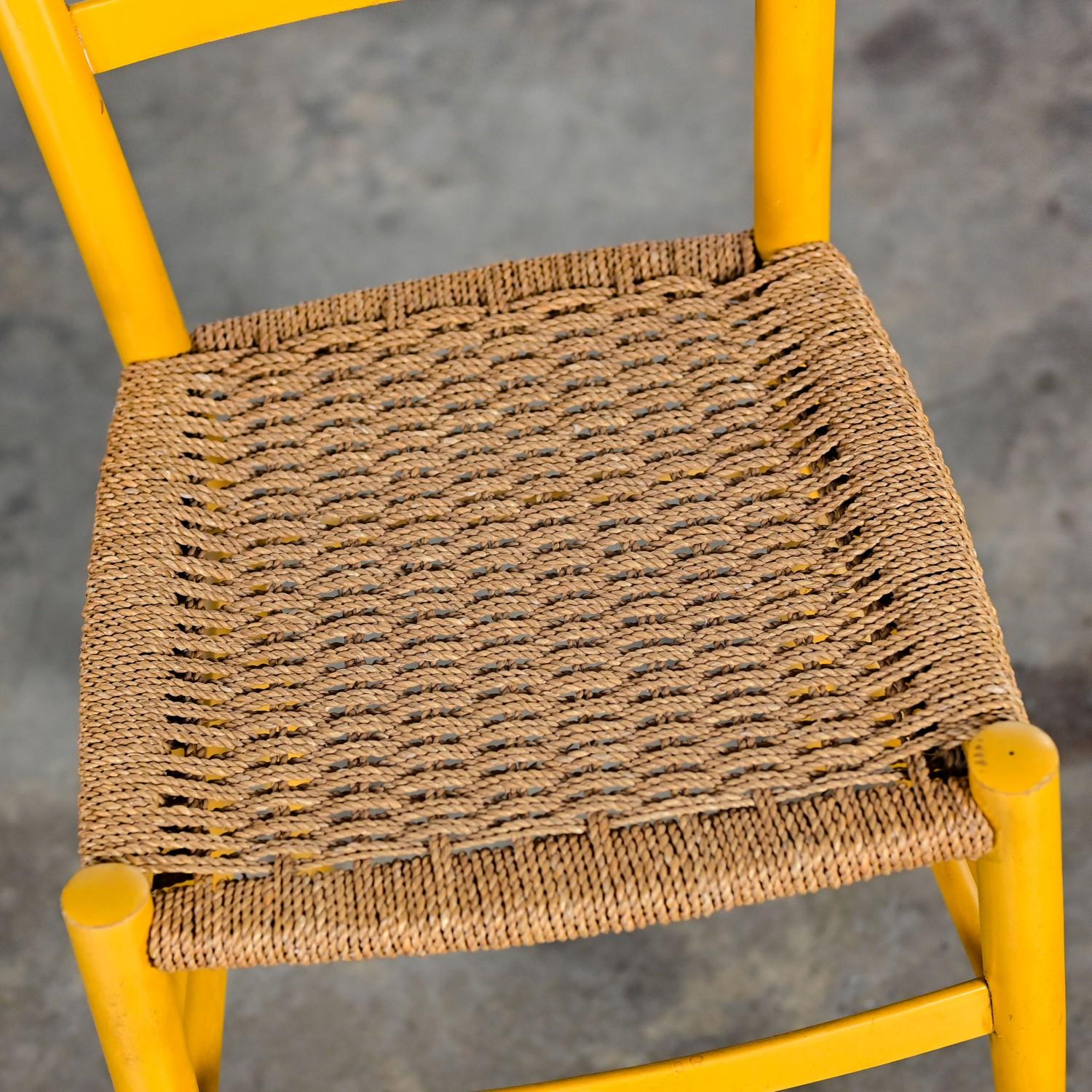 Vintage Italian Gio Ponti Style Yellow Ladderback Side Chair Woven Seagrass Seat For Sale 1