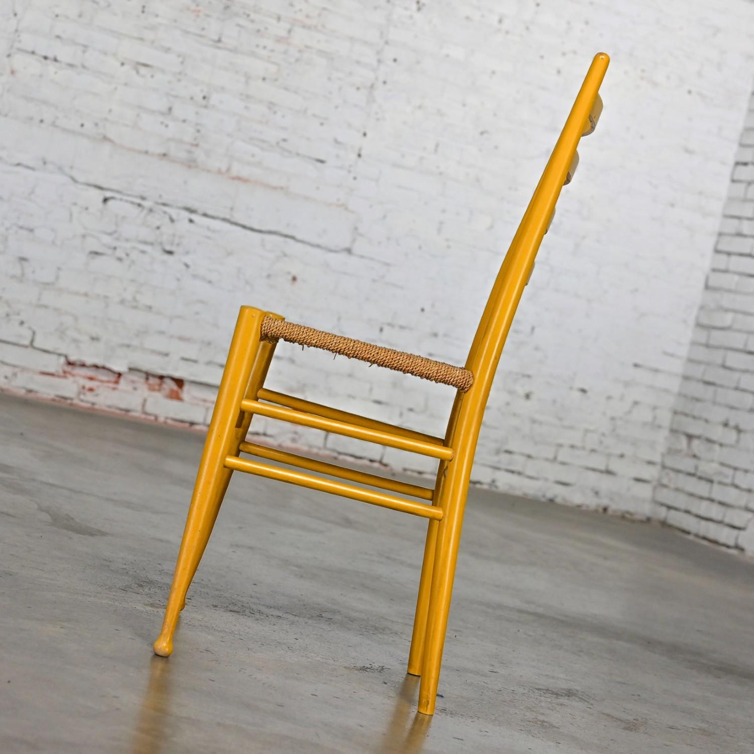 Vintage Italian Gio Ponti Style Yellow Ladderback Side Chair Woven Seagrass Seat For Sale 2