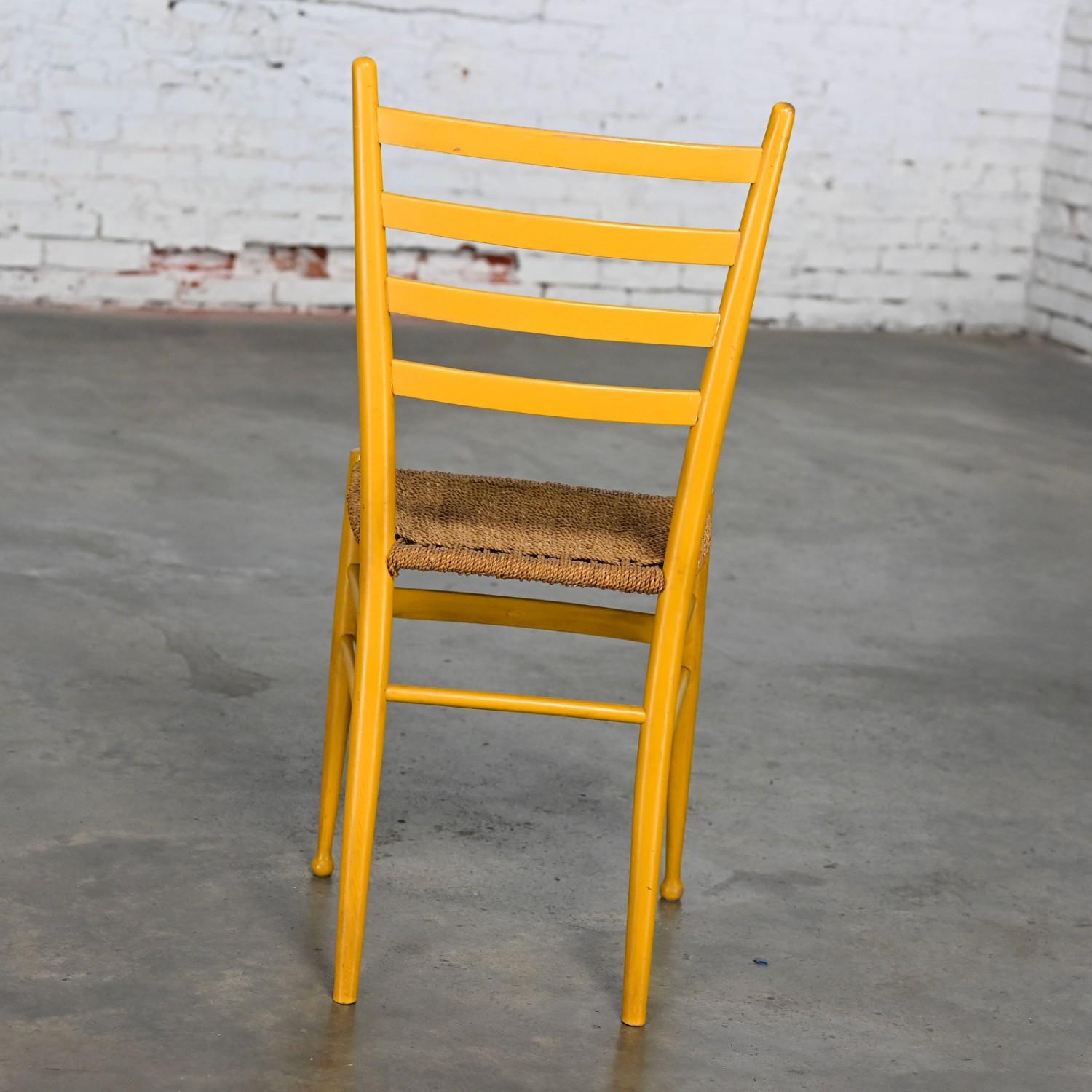 Vintage Italian Gio Ponti Style Yellow Ladderback Side Chair Woven Seagrass Seat For Sale 4