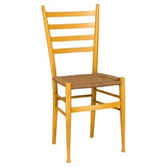Vintage Italian Gio Ponti Style Yellow Ladderback Side Chair Woven Seagrass Seat