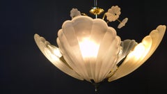 Vintage italian glass and brass chandelier, 1970s