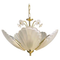 Vintage italian glass and brass chandelier, 1970s