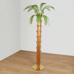 Vintage Italian Glass and Brass Palm Tree Floor Lamp