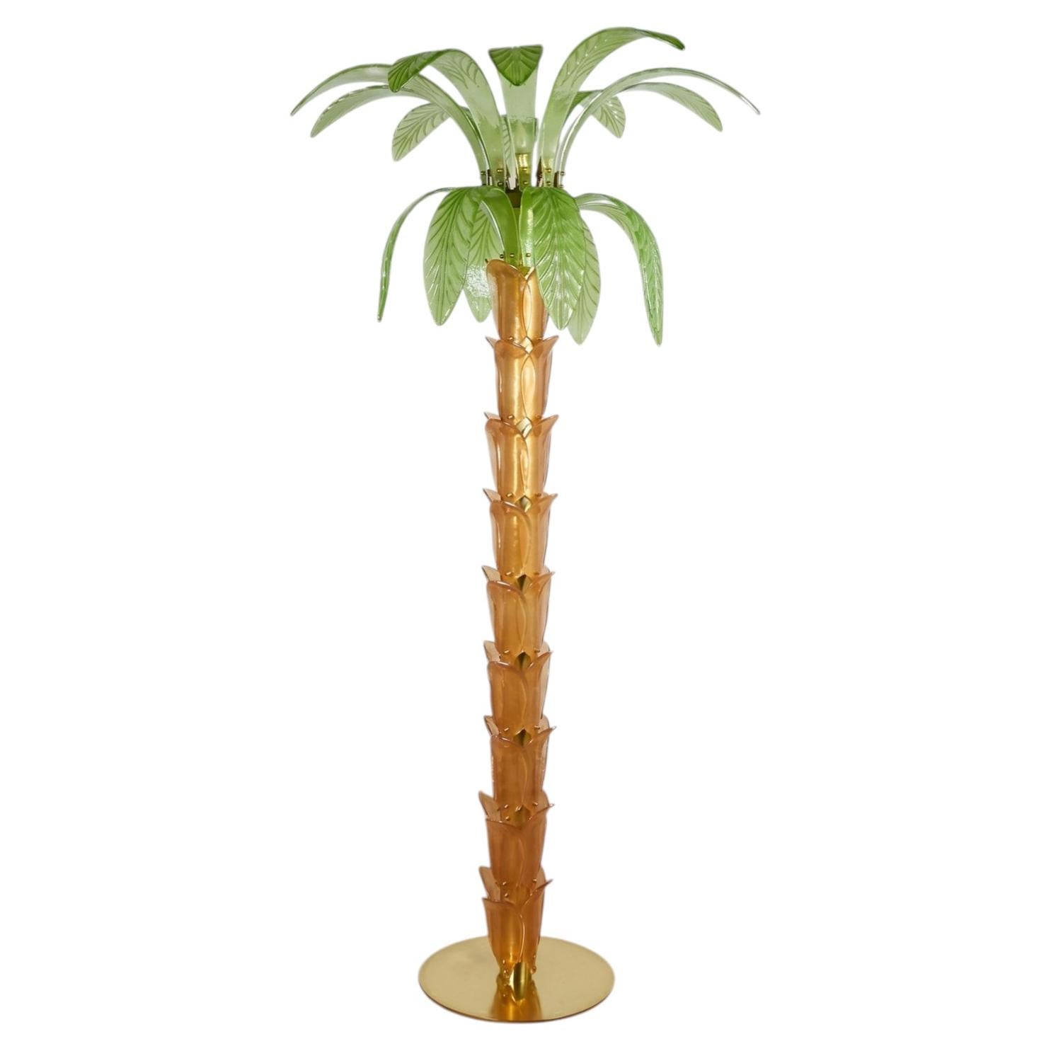Vintage Italian Glass und Messing Palm Tree Stehlampe im Angebot