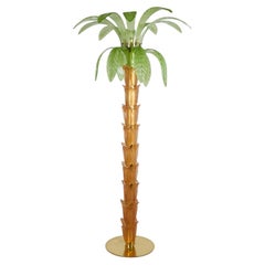 Vintage Italian Glass and Brass Palm Tree Floor Lamp